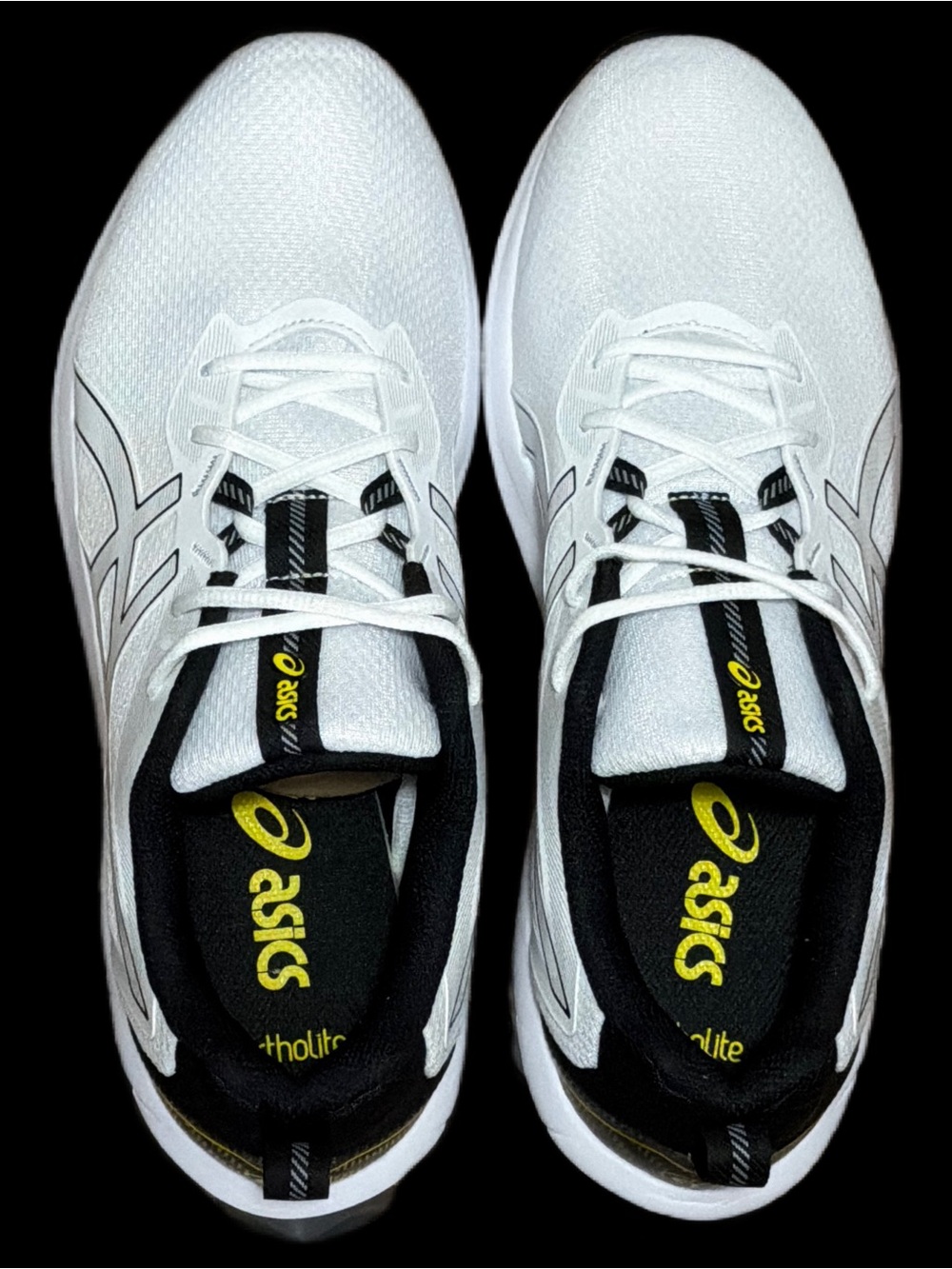Asics White Black Athletic Running Sneakers with Yellow Trim - Picture 9 of 14